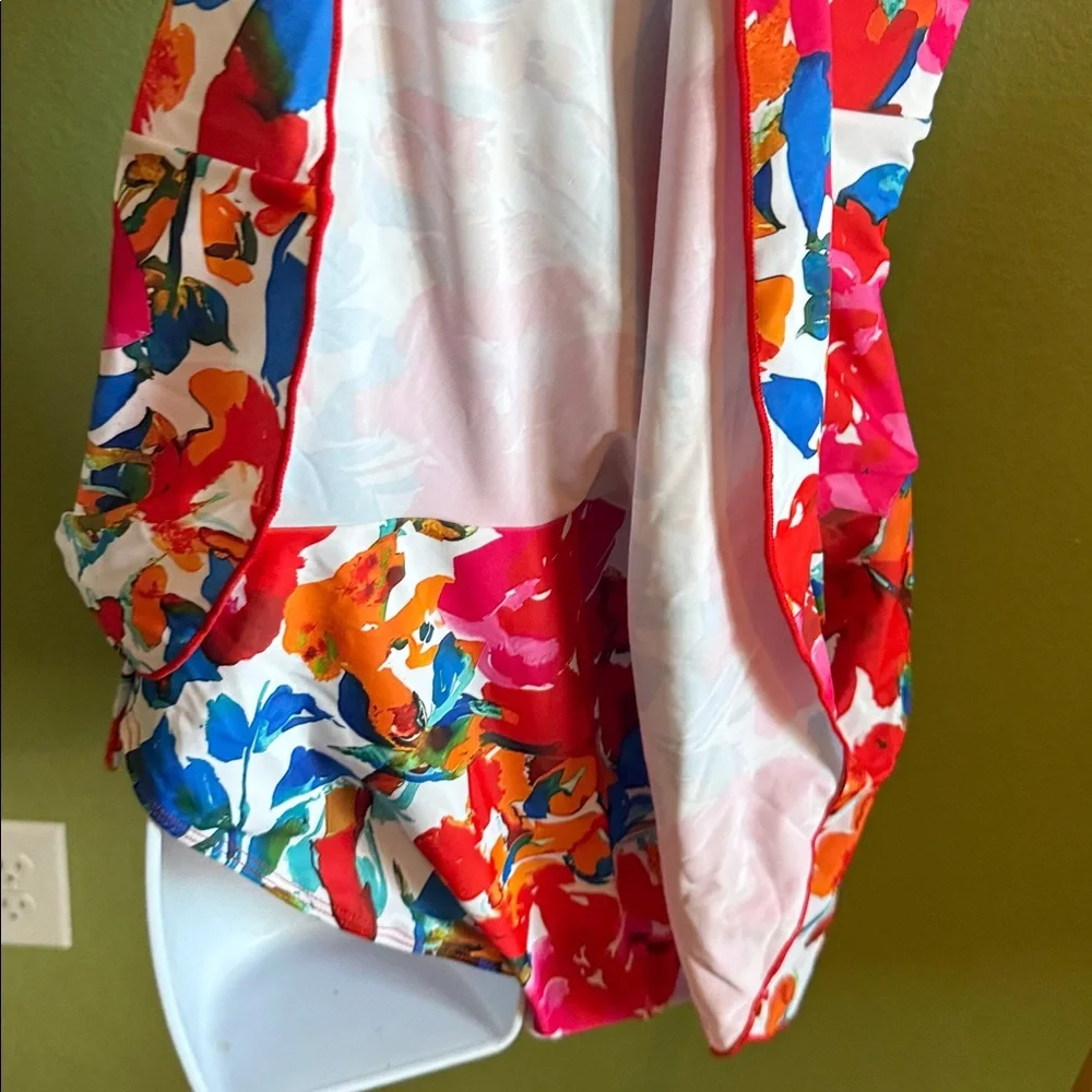 Floral V-Neck One-Piece Swimdress in Pink & Blue - Picture 4 of 7